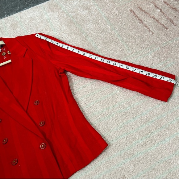 Vintage Sauci Red Stripe Skirt Suit Set Size Med Blazer Size 3 Skirt Office 90's - Picture 14 of 16